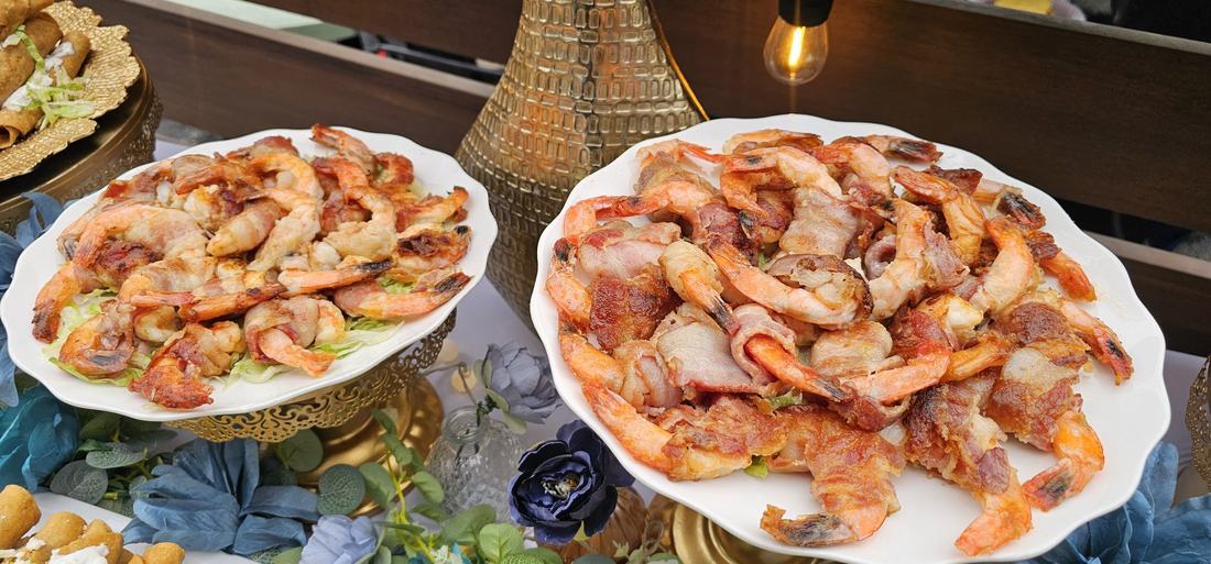 Bacon-wrapped shrimp appetizer platters